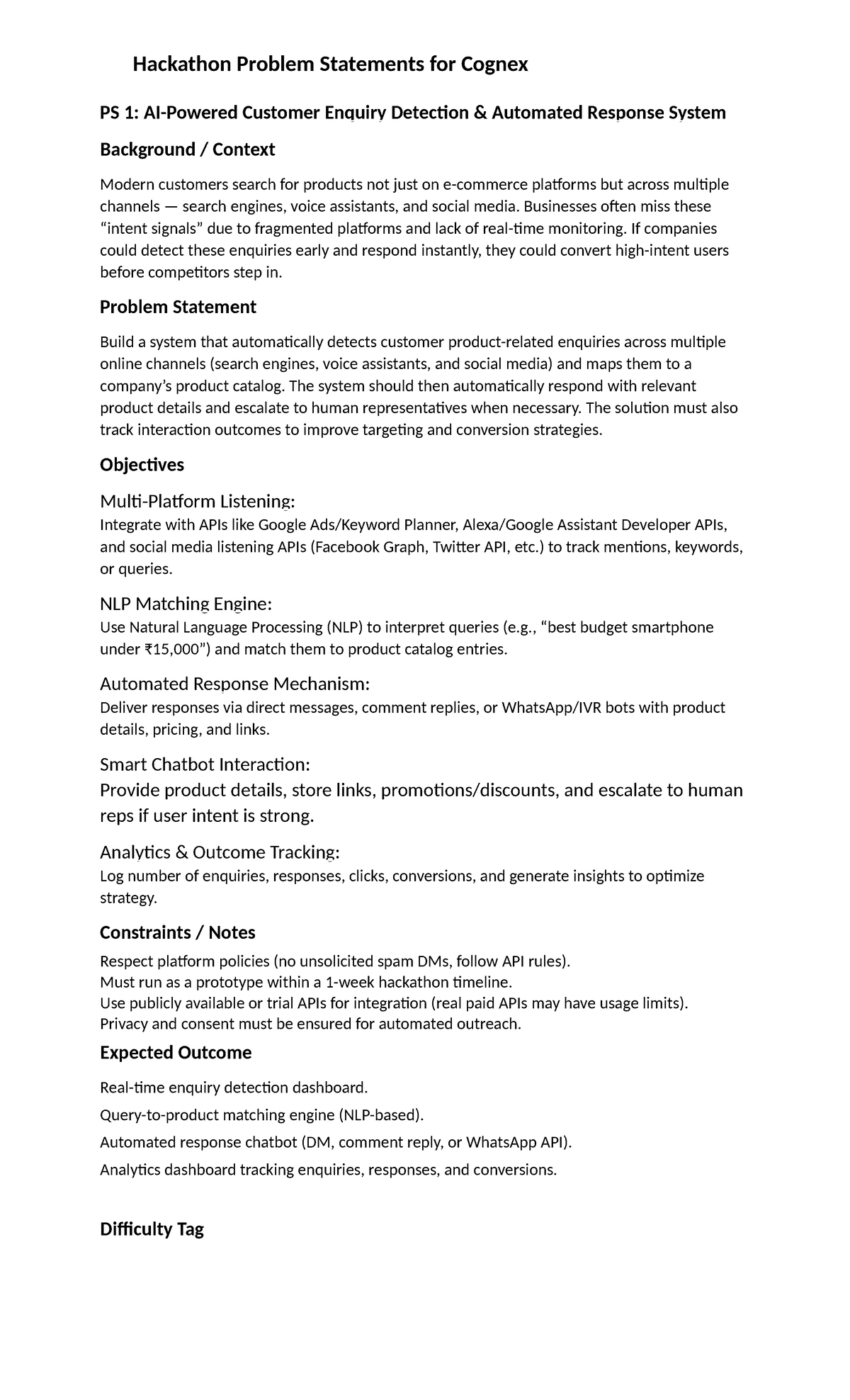 Hackathon Problem Statements for Cognex: Innovative Solutions Overview ...
