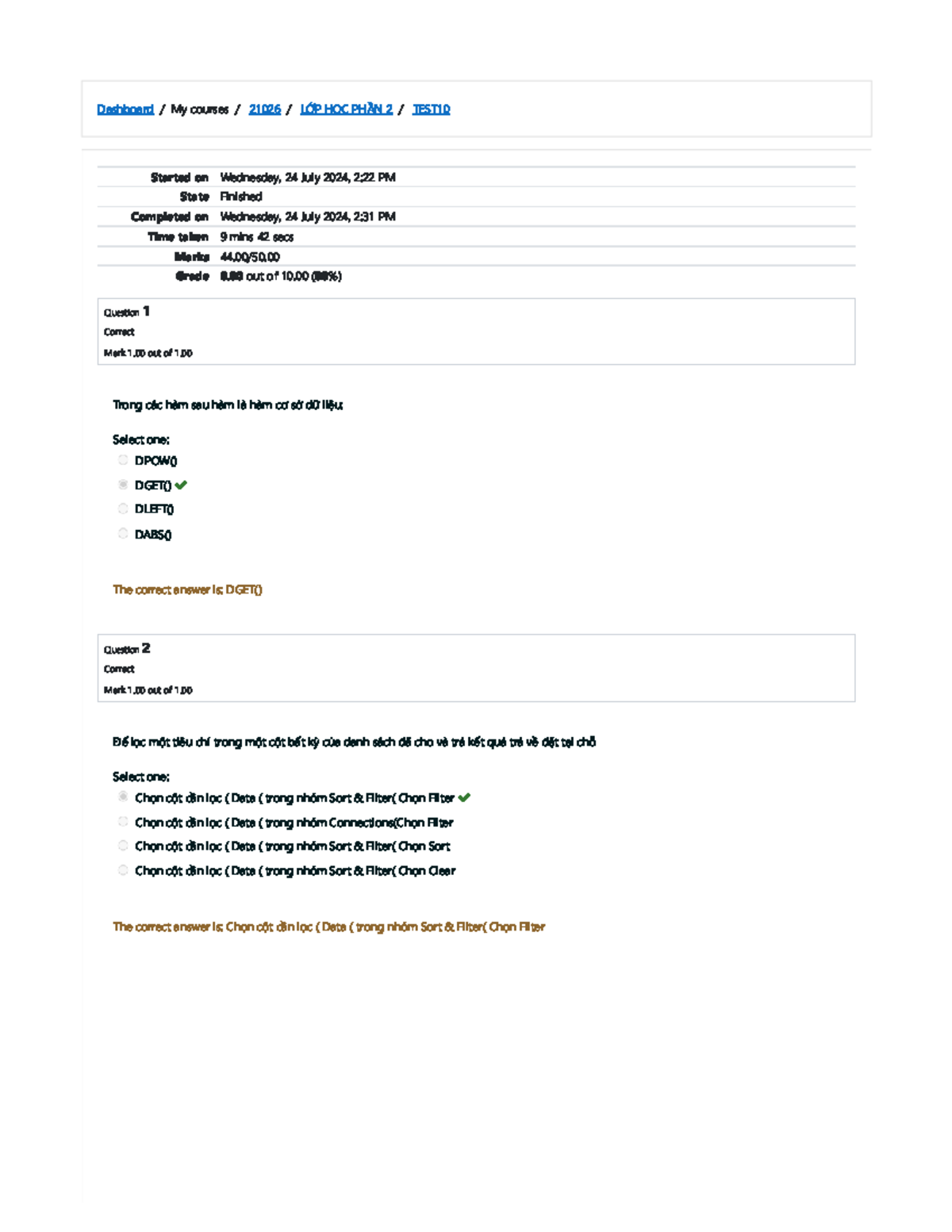 TEST10 Attempt review - test 10 - ! 