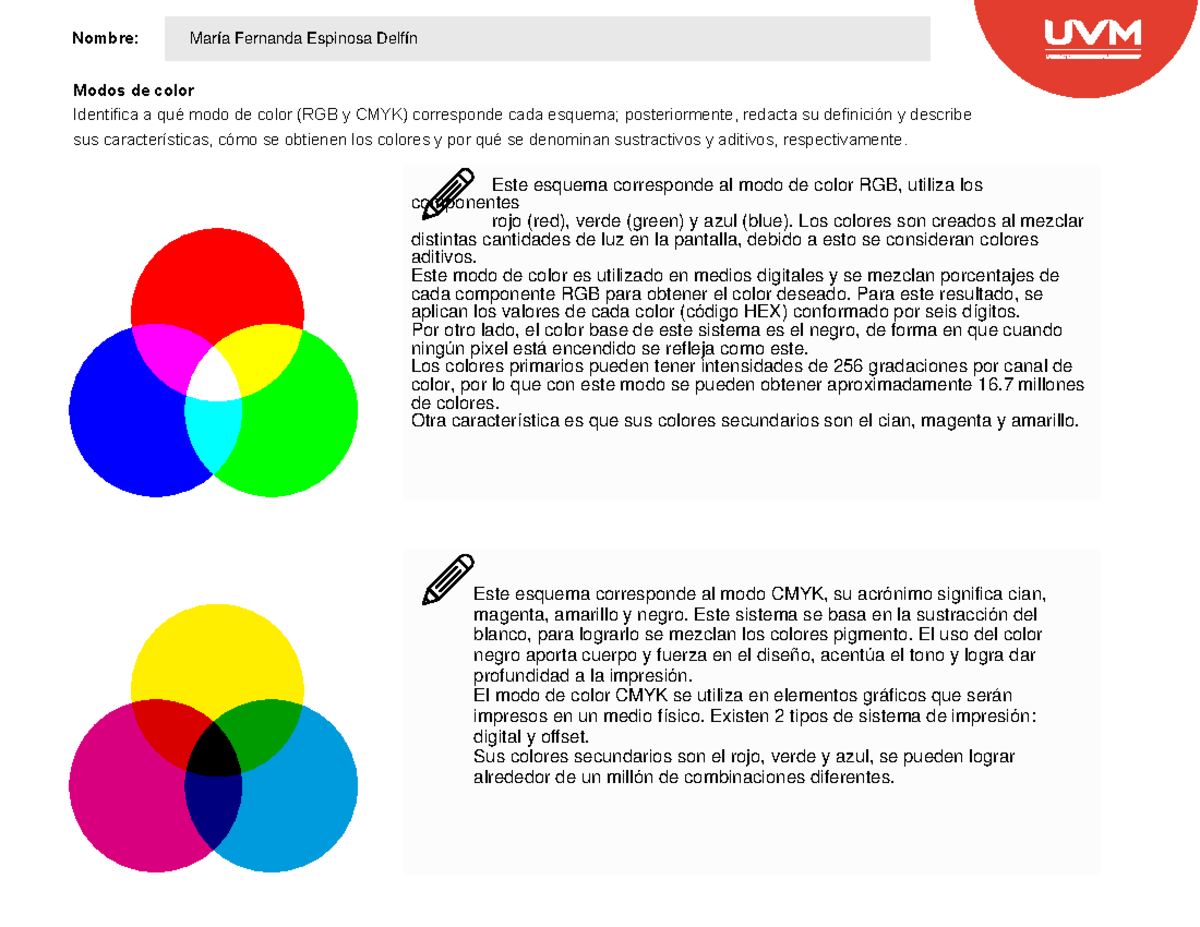 A2 MFED Color - Actividad 2 - Teoria y manejo del color - Nombre: Modos ...
