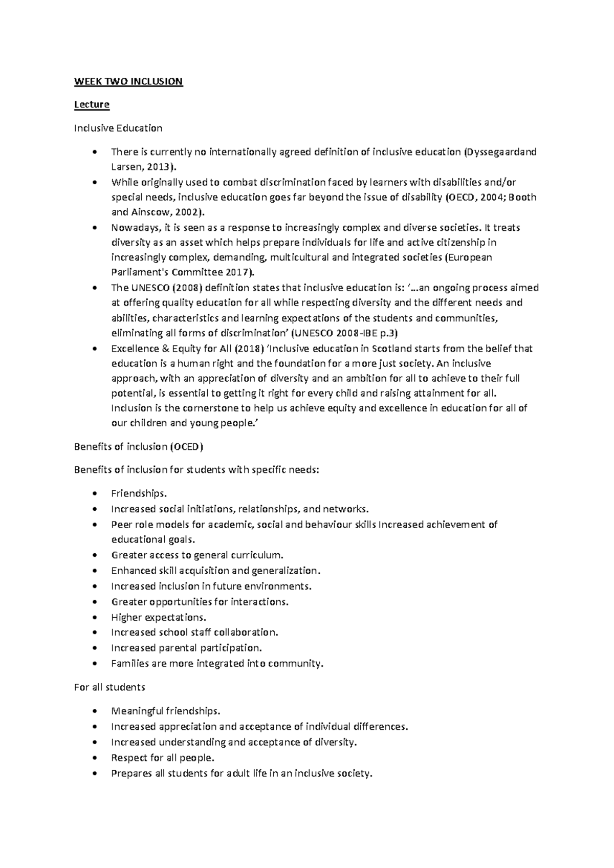 WEEK TWO Inclusion - Lecture notes 2 - WEEK TWO INCLUSION Lecture ...