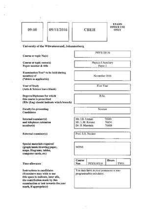PHYS1001 Nov 2017 - Past Paper for November 2017 Auxiliary Physics ...