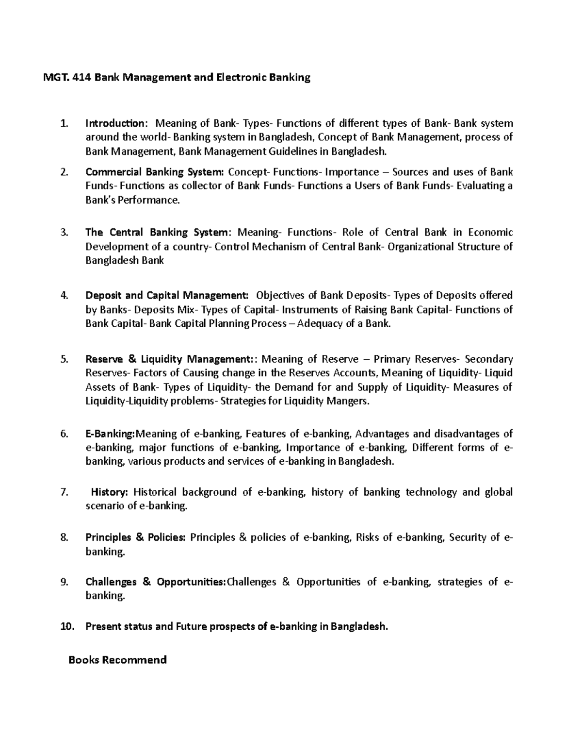 MGT. 414 Final Exam Study Notes: Bank Management & E-Banking - Studocu