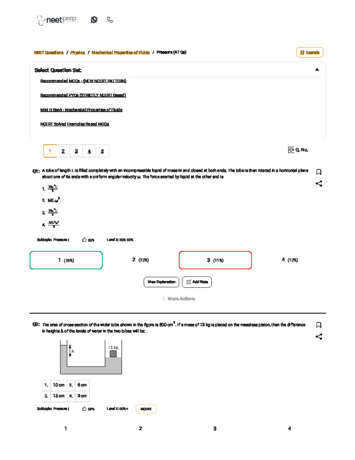 NEET Physics: Mechanical Properties of Fluids - MCQs & PYQs - Studocu