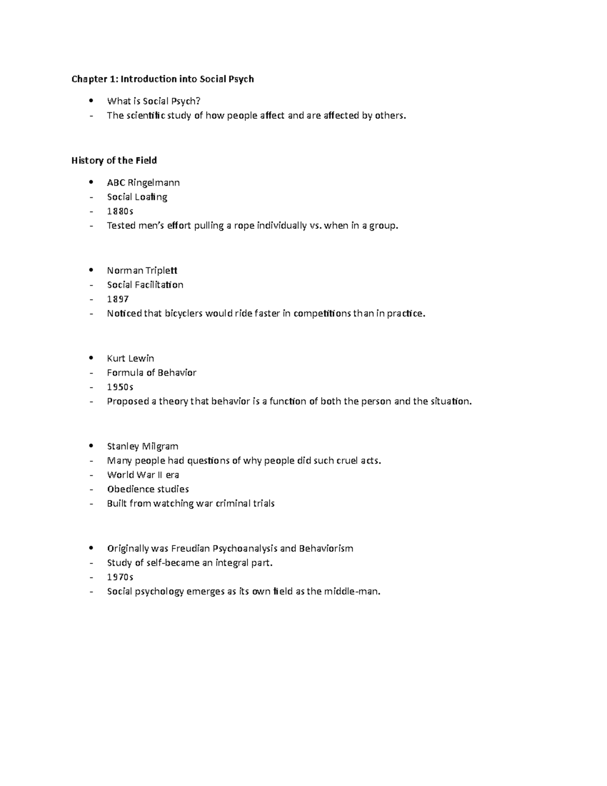 Social Psychology - Lecture notes from class - Chapter 1: Introduction ...