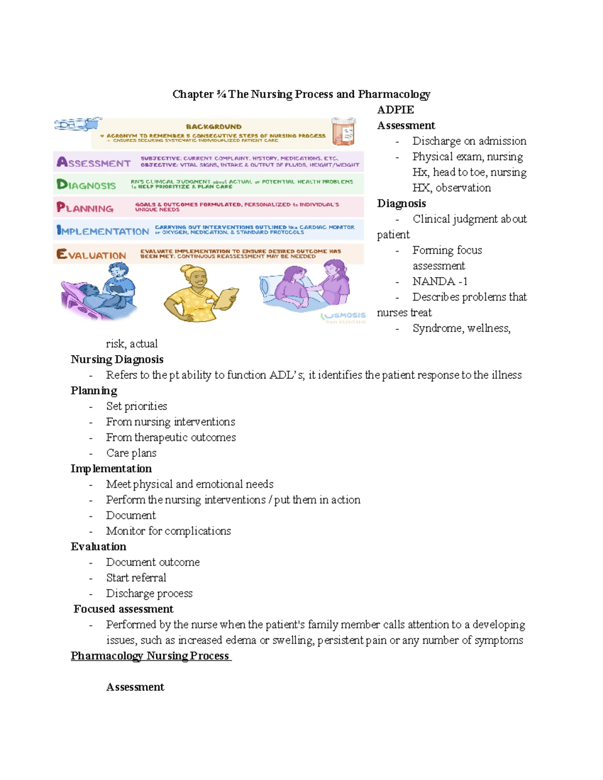 Chapter ¾: The Nursing Process & Pharmacology - ADPIE Overview - Studocu