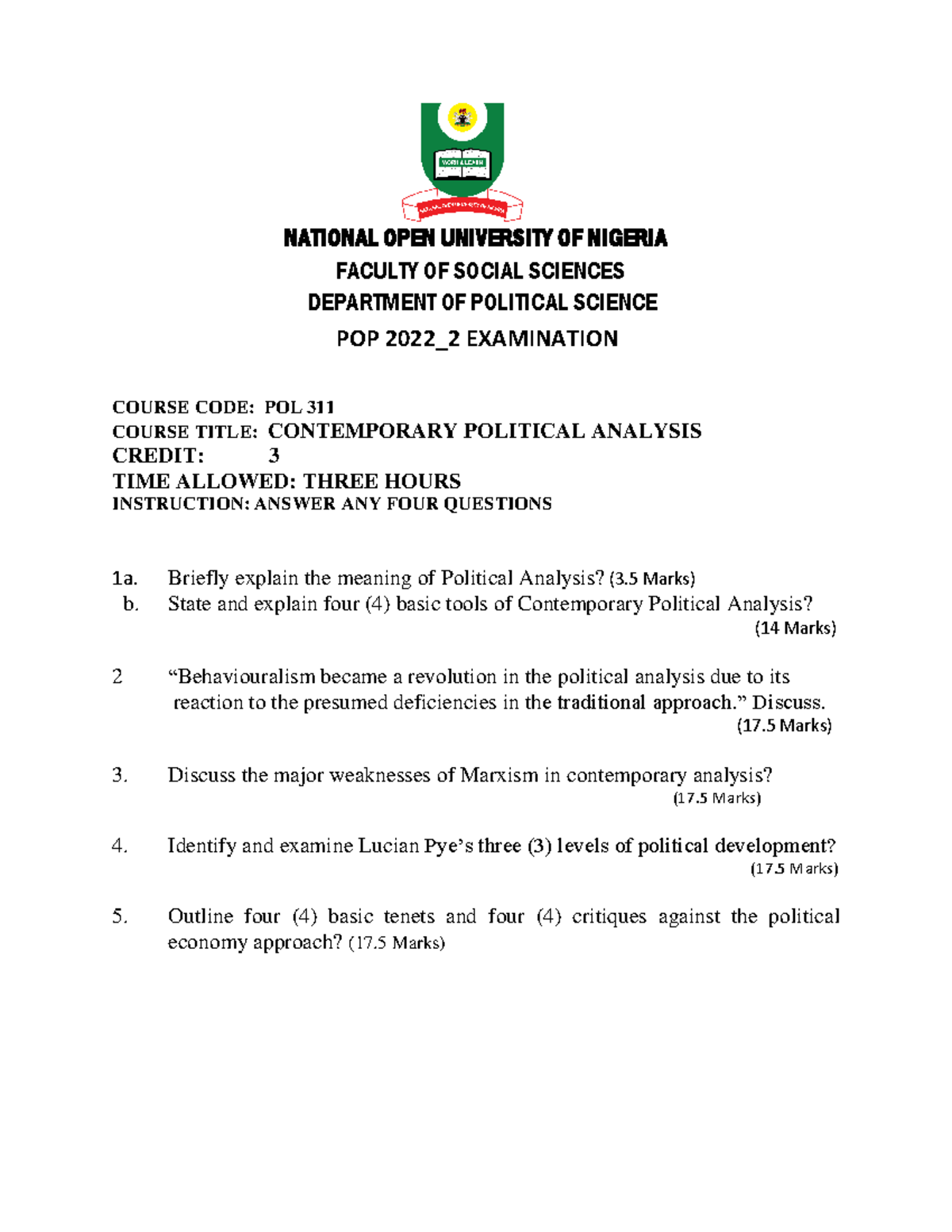 POL 311 Final Exam: Contemporary Political Analysis 2022_2 - Studocu