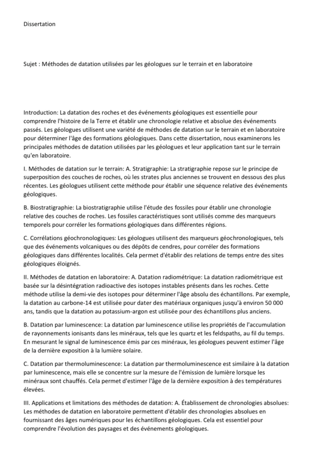 Dissert dat - Dissertation Sujet : Méthodes de datation utilisées par ...