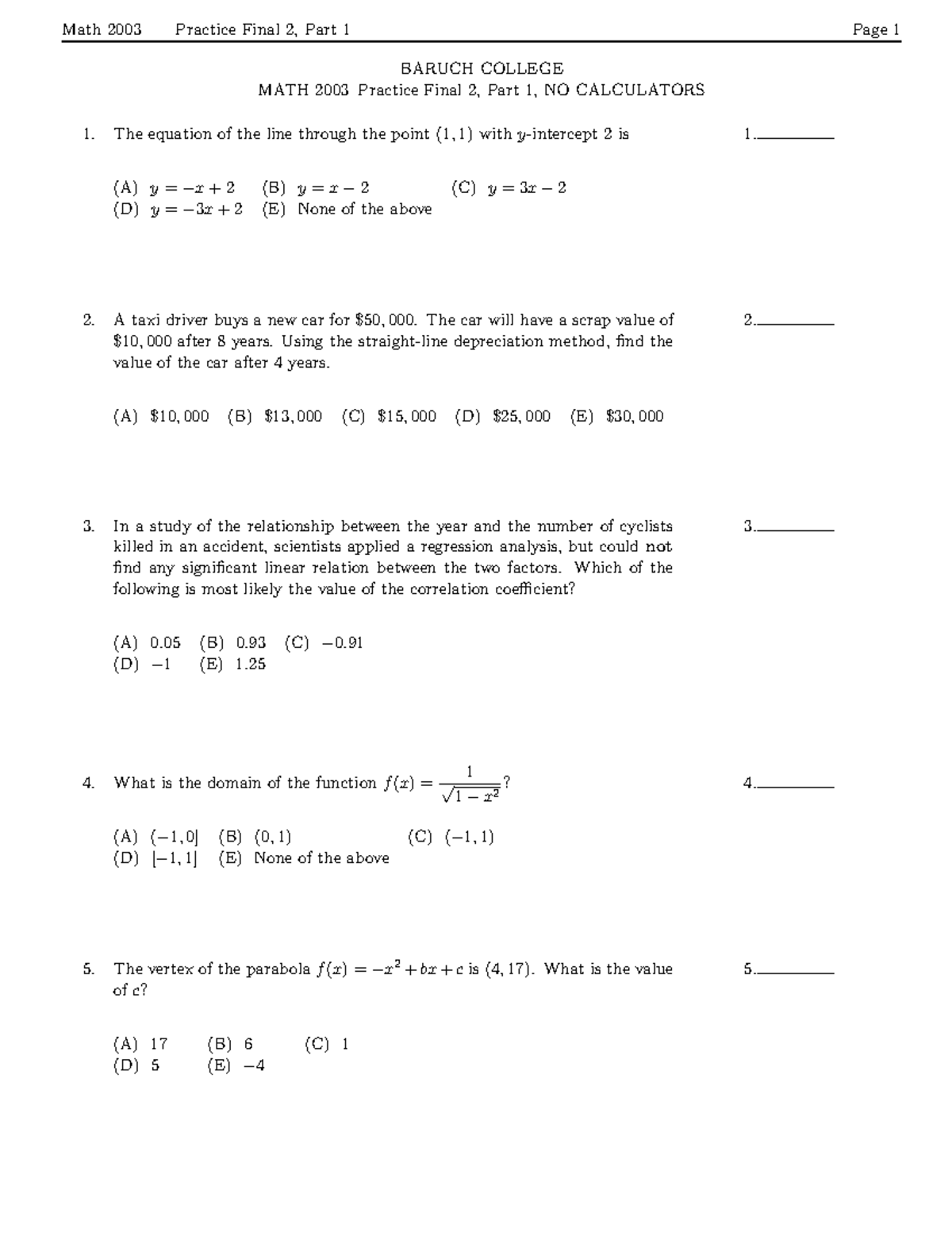 MTH 2003 Sample Practice Final Exam 02 Fall 2017 Answers - Studocu