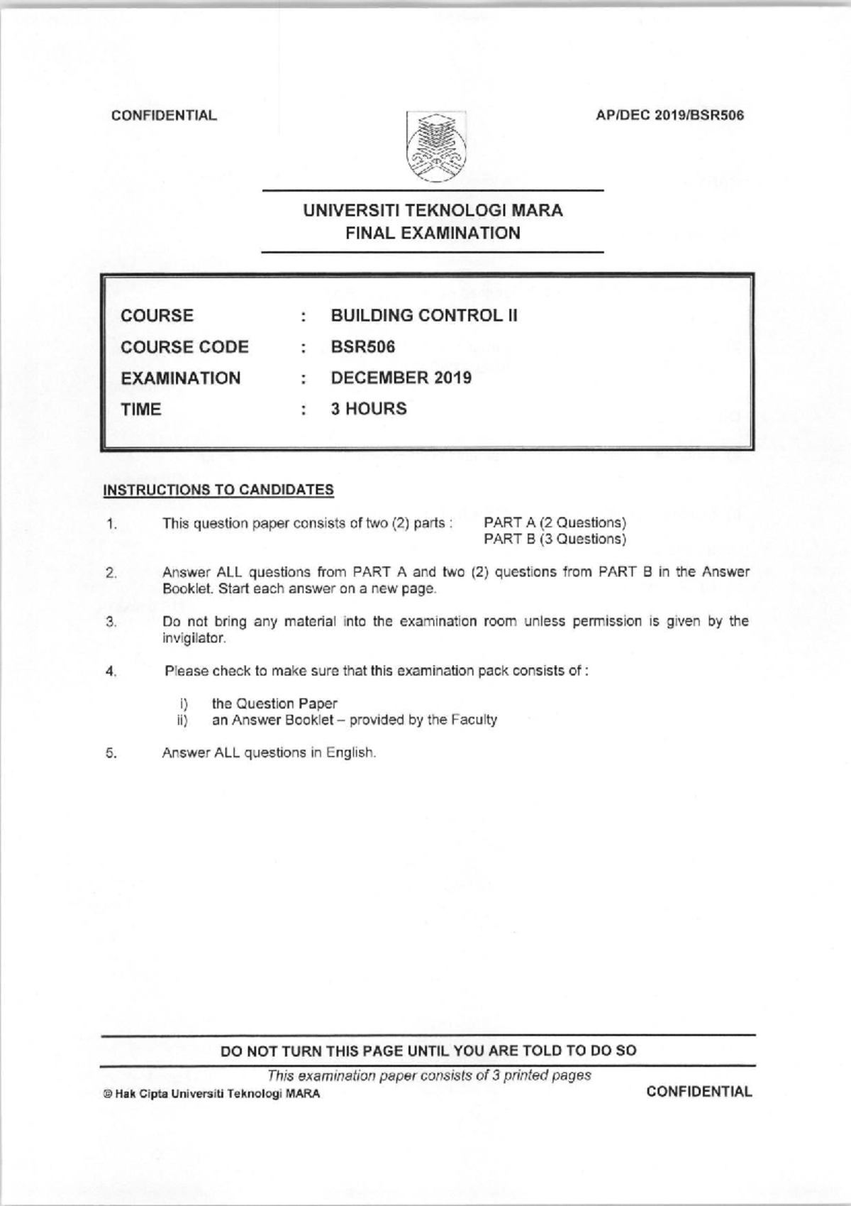 BSR506 Final Exam: Building Control December 2019 - Studocu