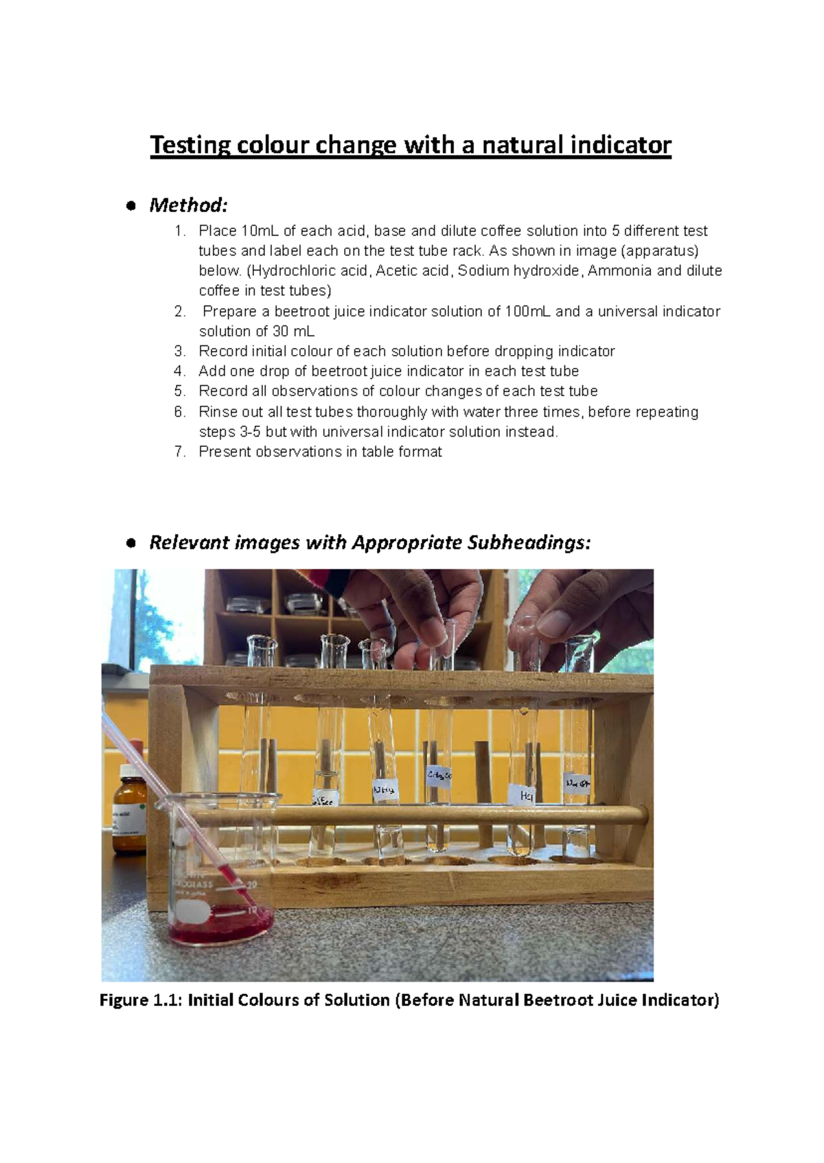 **Testing Colour Change of Acids and Bases with Natural Indicators: Lab ...