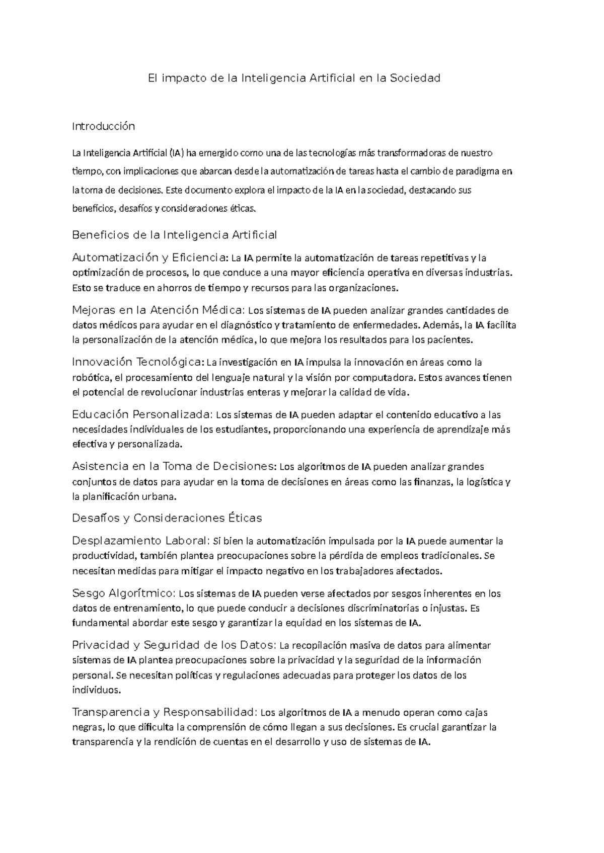 El impacto de la Inteligencia Artificial en la Sociedad - El impacto de ...