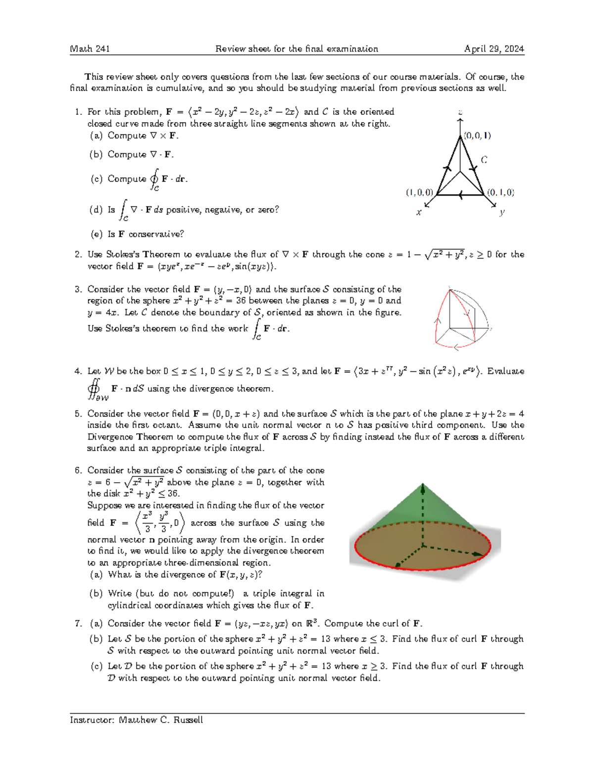 Math 241 Final Examination Review Sheet for April 2024 - Studocu