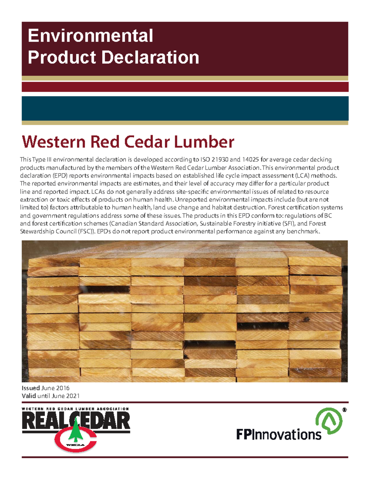 WRC 2016 Environmental Product Declaration for Western Red Cedar Lumber ...