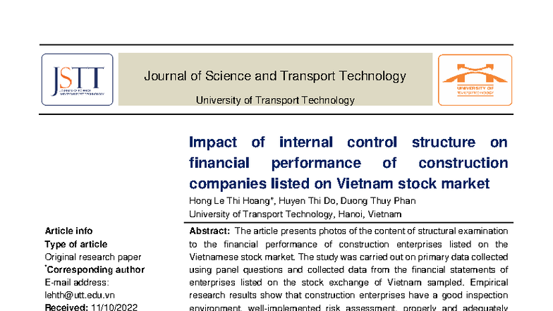 Impact of Internal Control Structure on Financial Performance of ...