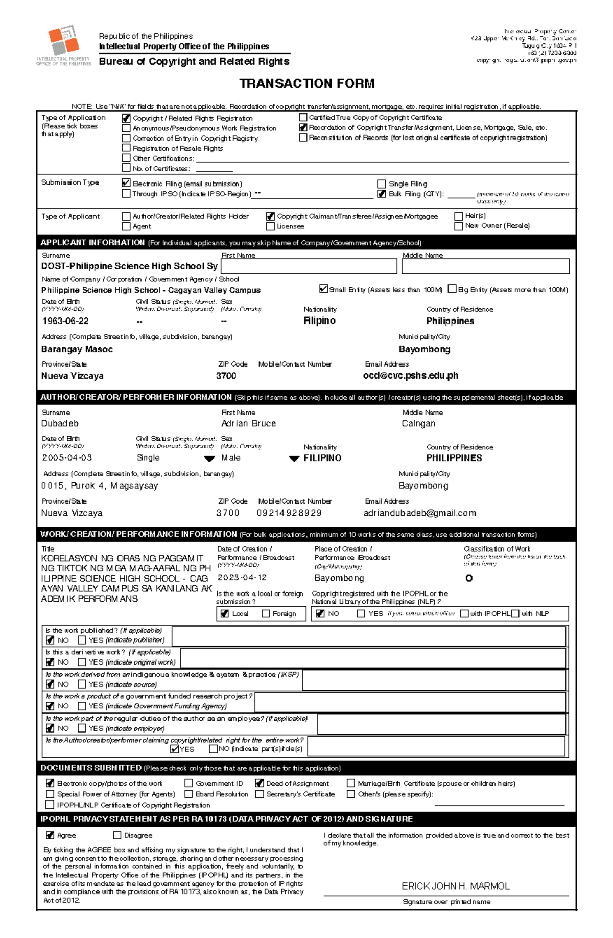 Copyright FORM 1 BCRR Forms Transaction Form 1124 WITH Information ...