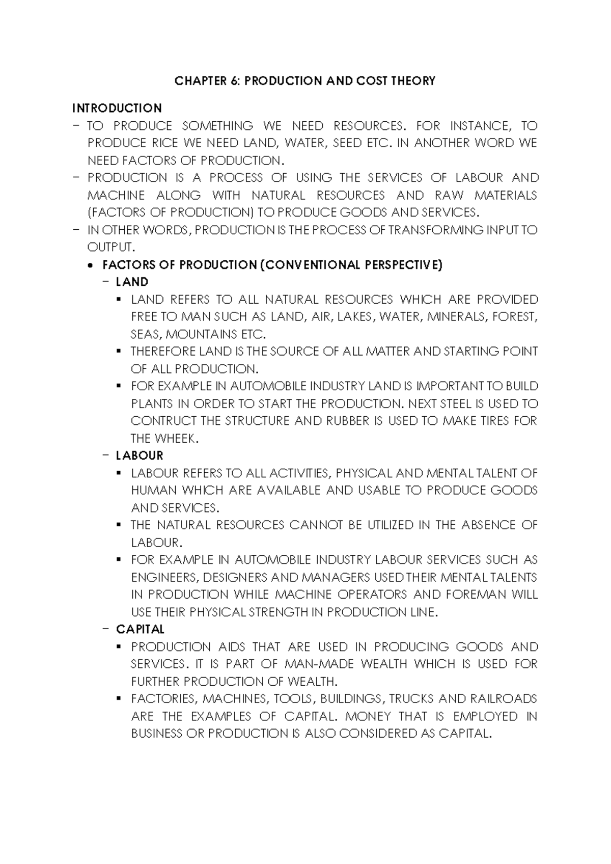 Eco162 Chapter 6: Production and Cost Theory Overview - Studocu