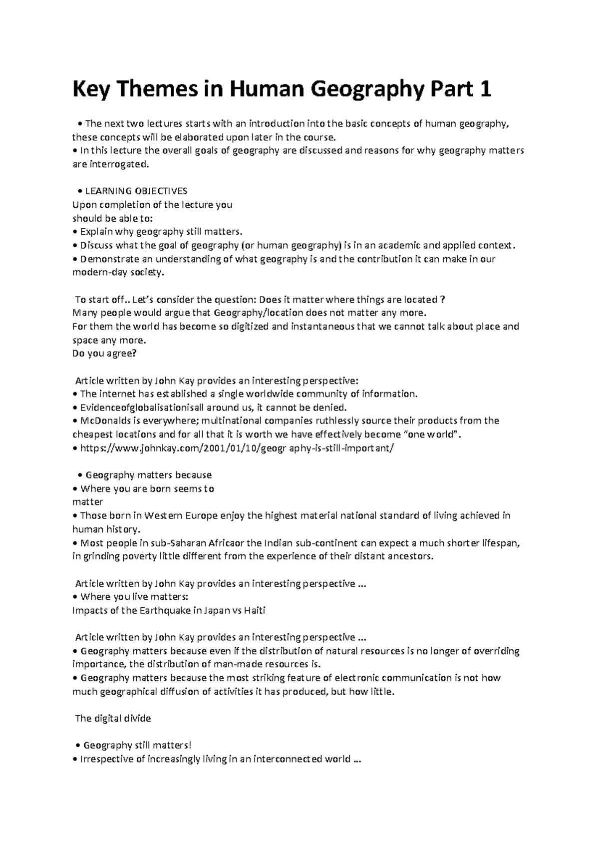 GGY Notes - Key Themes in Human Geography Part 1 The next two lectures ...