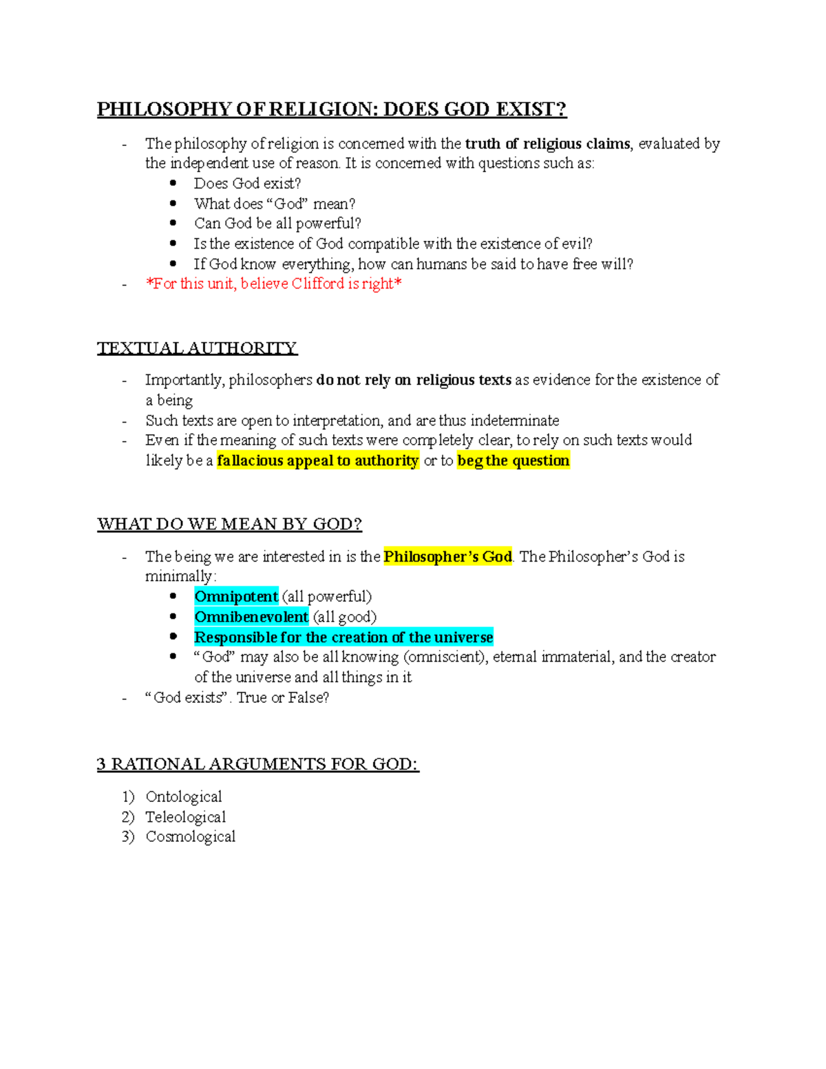 Philosophy of Religion (PHIL 101) - Examining God's Existence and ...