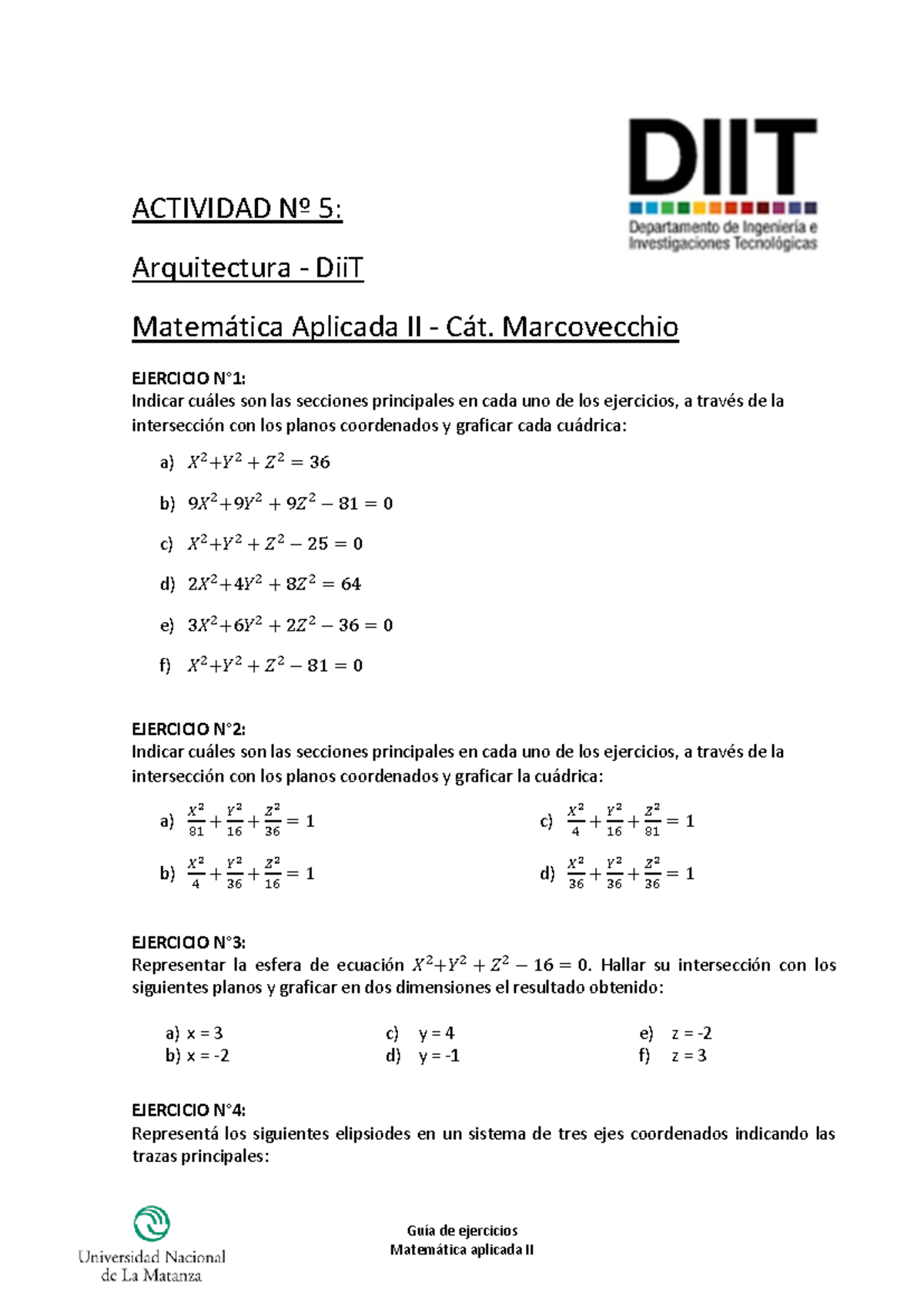 Actividad 5: Ejercicios sobre Esferas y Elipsoides - Matemática Aplicada II - Document Preview