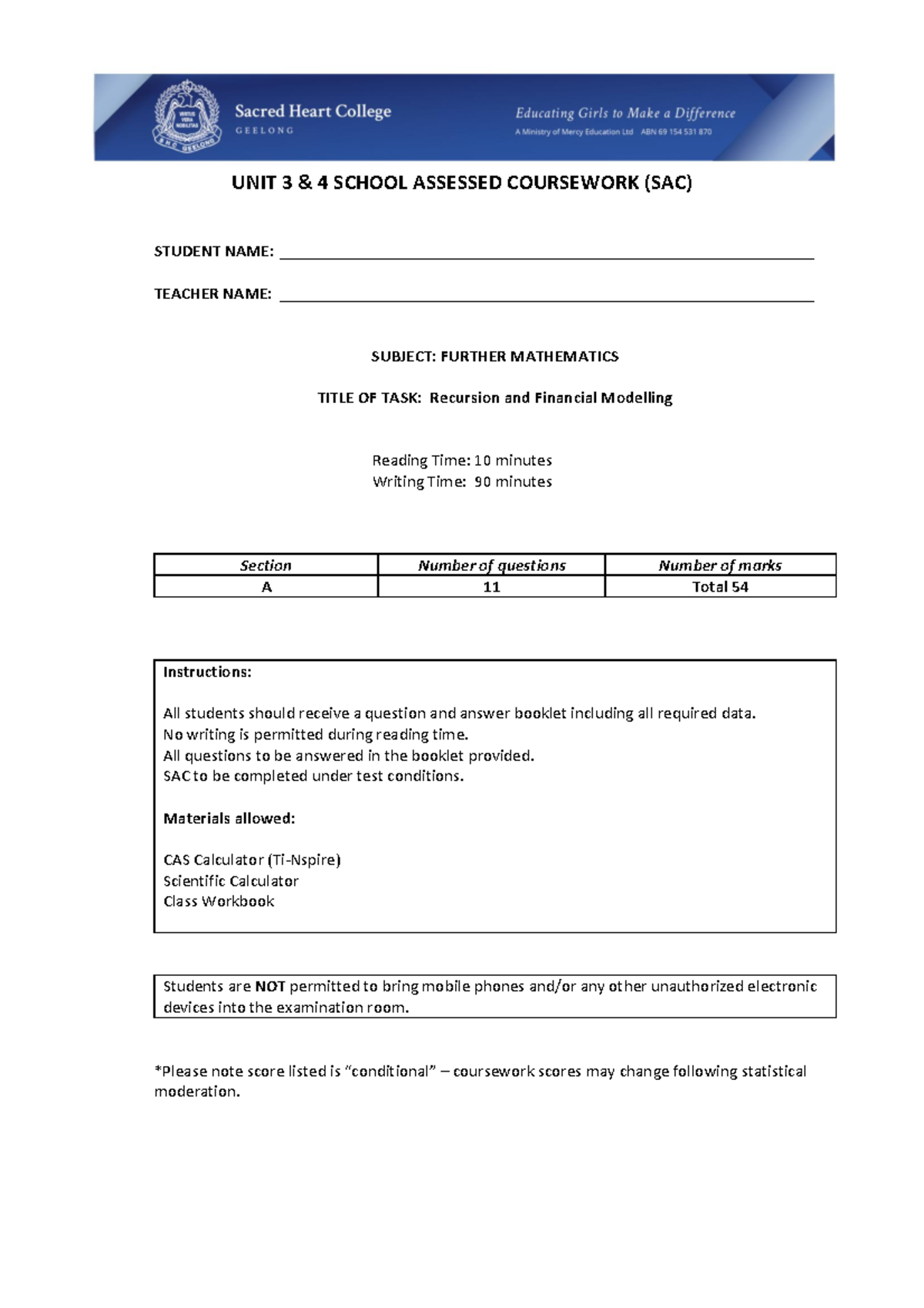 Sacred Heart College - Units 3-4 Finance SAC (2017 SD) - UNIT 3 & 4 ...