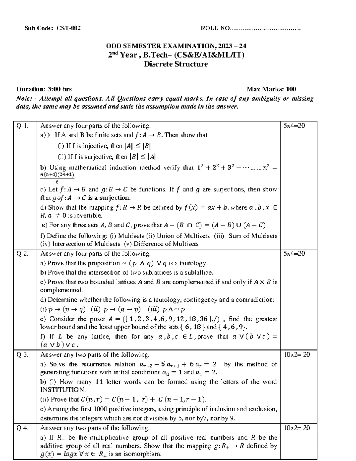 BCST 302 Discrete Structures Midterm Exam Notes and Questions - Studocu