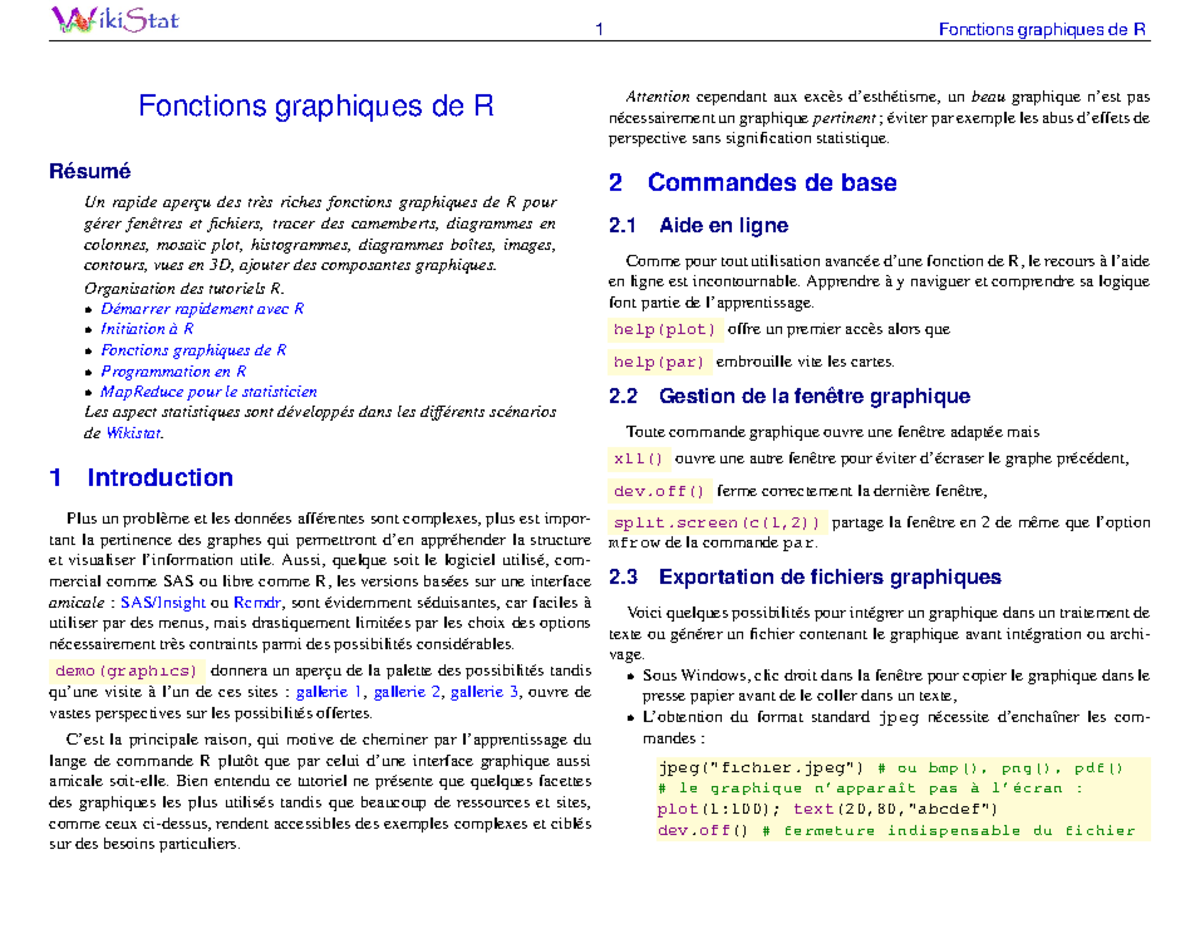 Fonctions graphiques de R - Organisation des tutoriels R. Démarrer ...