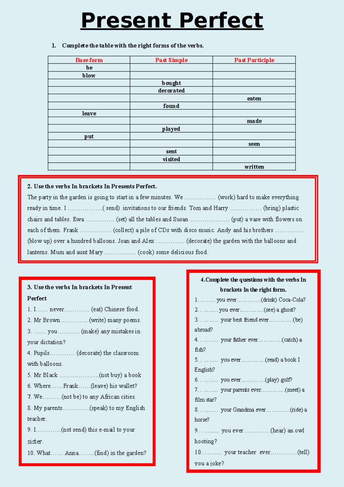Present Perfect: Exercises and Practice for Mastery - Studocu