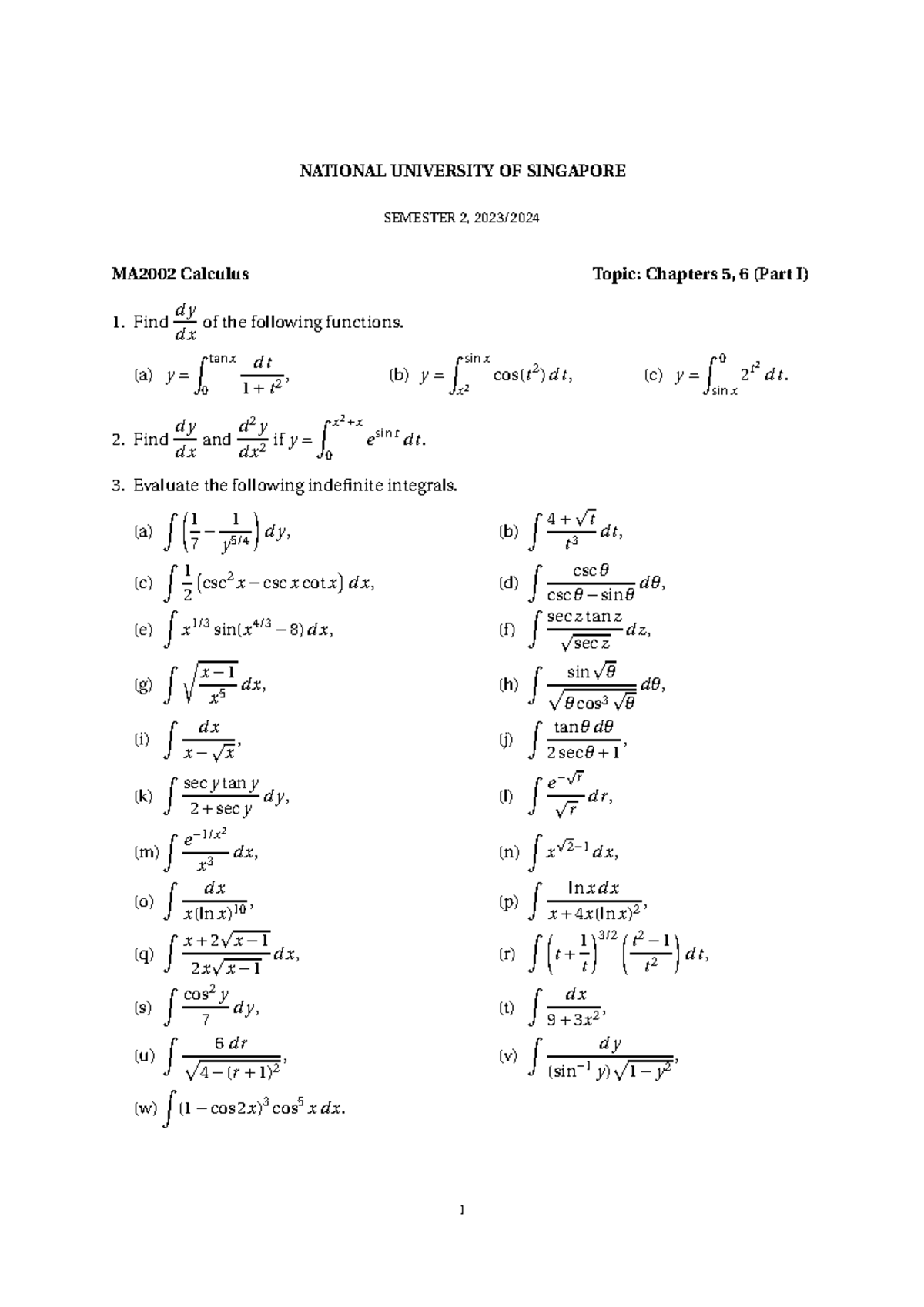 MA2002 Calculus Extra Problem Set 4 Solutions and Evaluations - Studocu