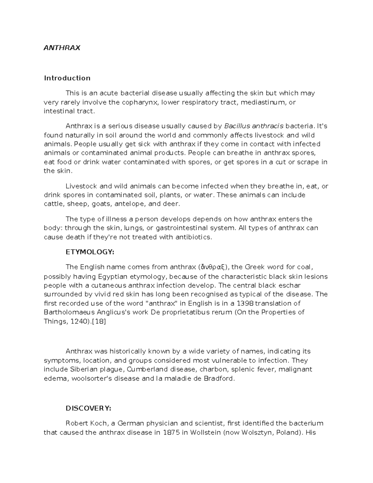 Anthrax Copy Part 1 not final - ANTHRAX Introduction This is an acute ...