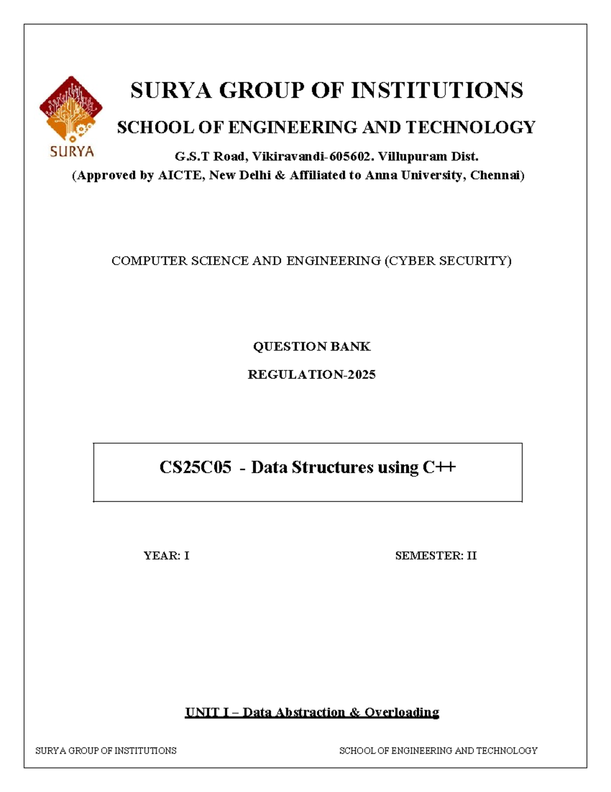 CS25C05 Question Bank: Data Structures & Cyber Security Notes - Studocu