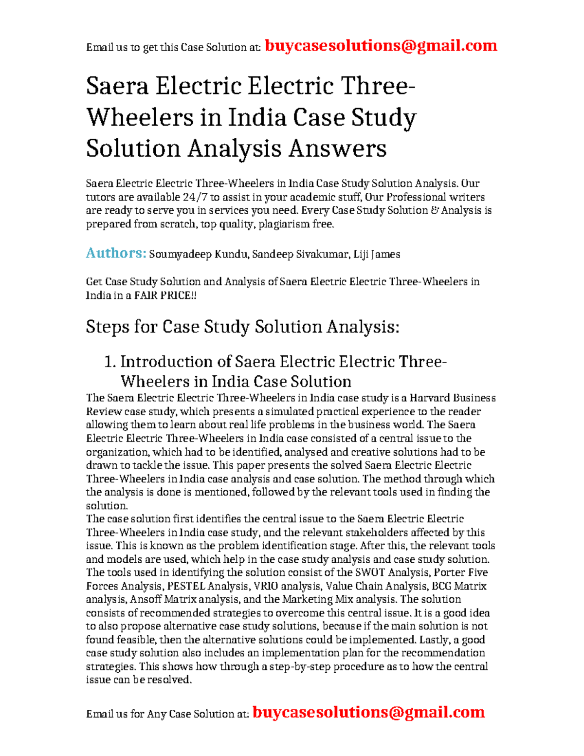 Case Study Solution: Saera Electric Three-Wheelers in India Analysis ...