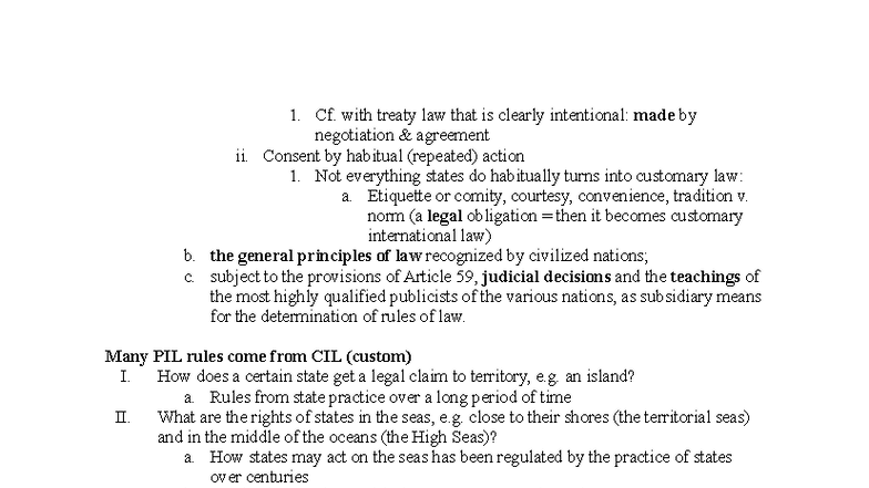 PIL 101: Law of Treaties and Customary International Law - Studocu