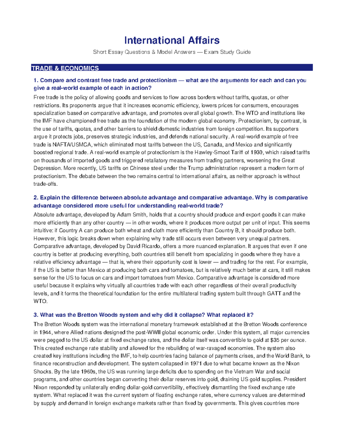 IA Essay Questions and Answers: Model Responses for International ...