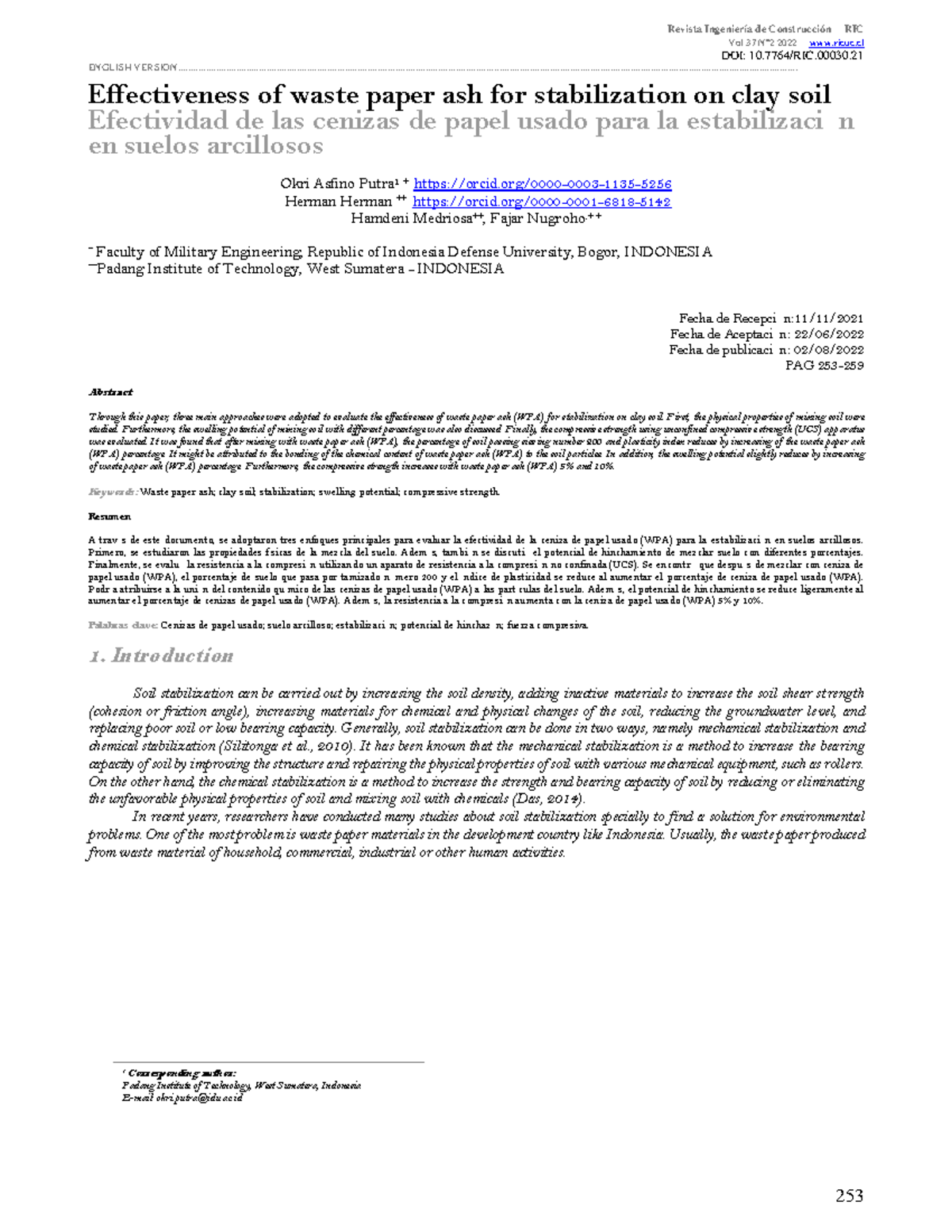 Effectiveness of Waste Paper Ash for Clay Soil Stabilization (RIC 37-02 ...
