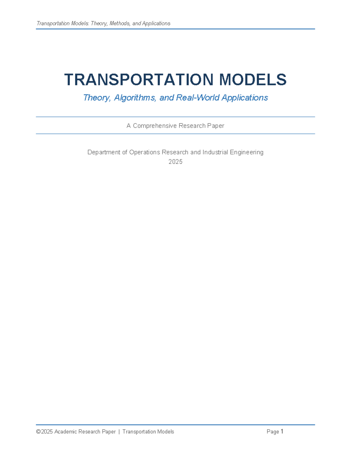 Transportation Models: Theory, Algorithms, and Applications (2025 ...