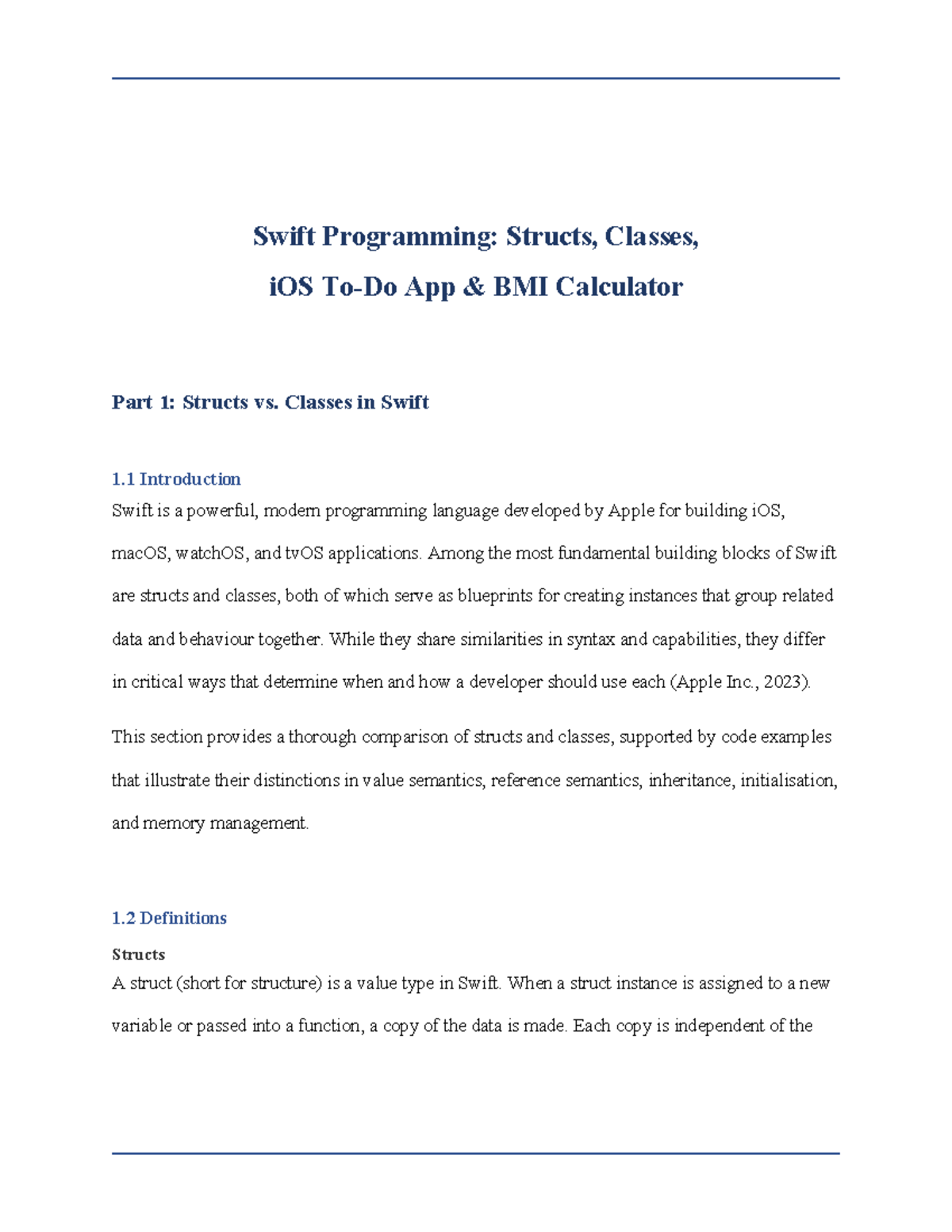 Swift Programming: Structs vs. Classes in iOS App Development - Studocu