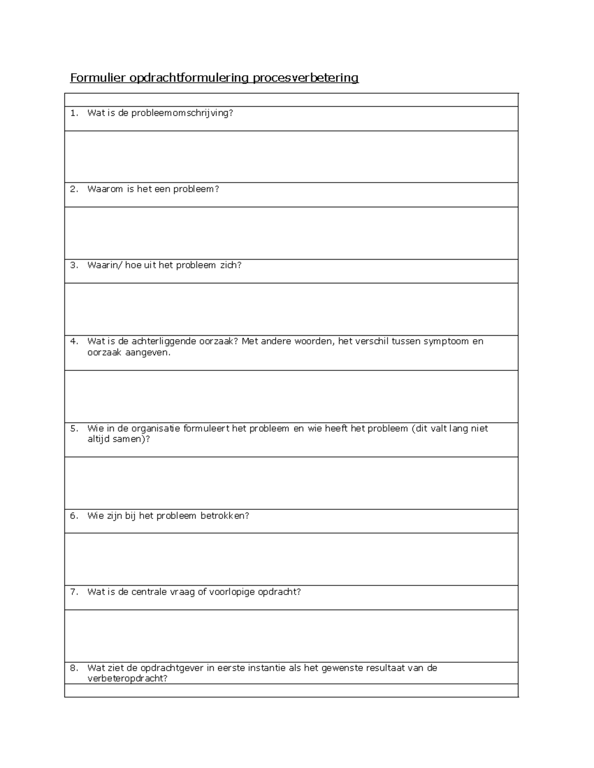 Formulier opdrachtformulering procesverbetering 1 - Wat is de ...