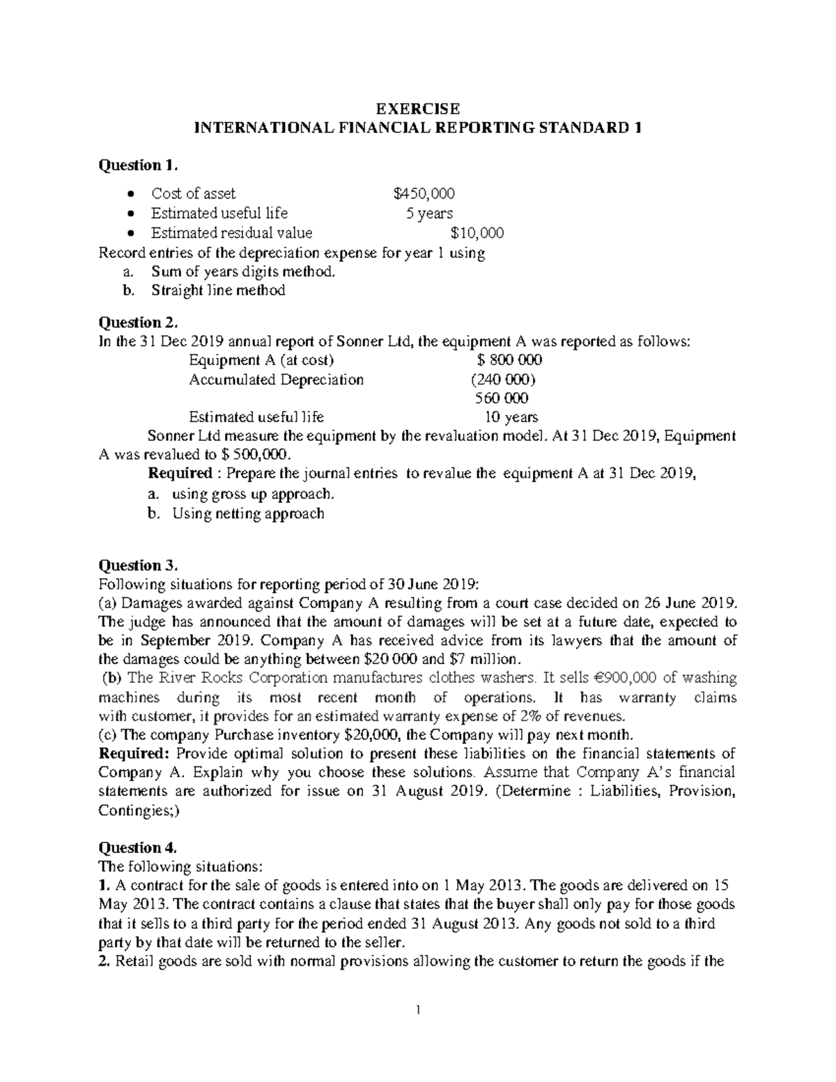 Exercise- International Financial Reporting Standard 1 - EXERCISE ...