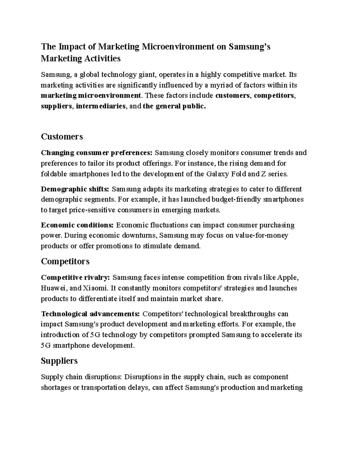 The Impact of Marketing Microenvironment on Samsung's Strategies - Studocu