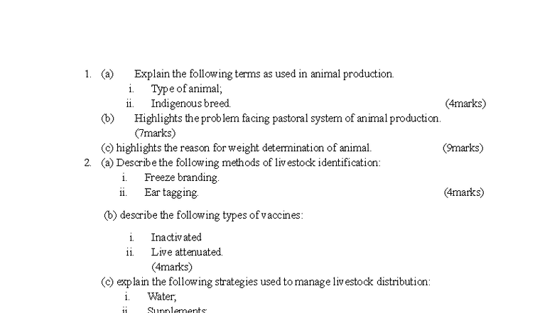 Animal Production Course Work: Key Concepts and Challenges - Studocu