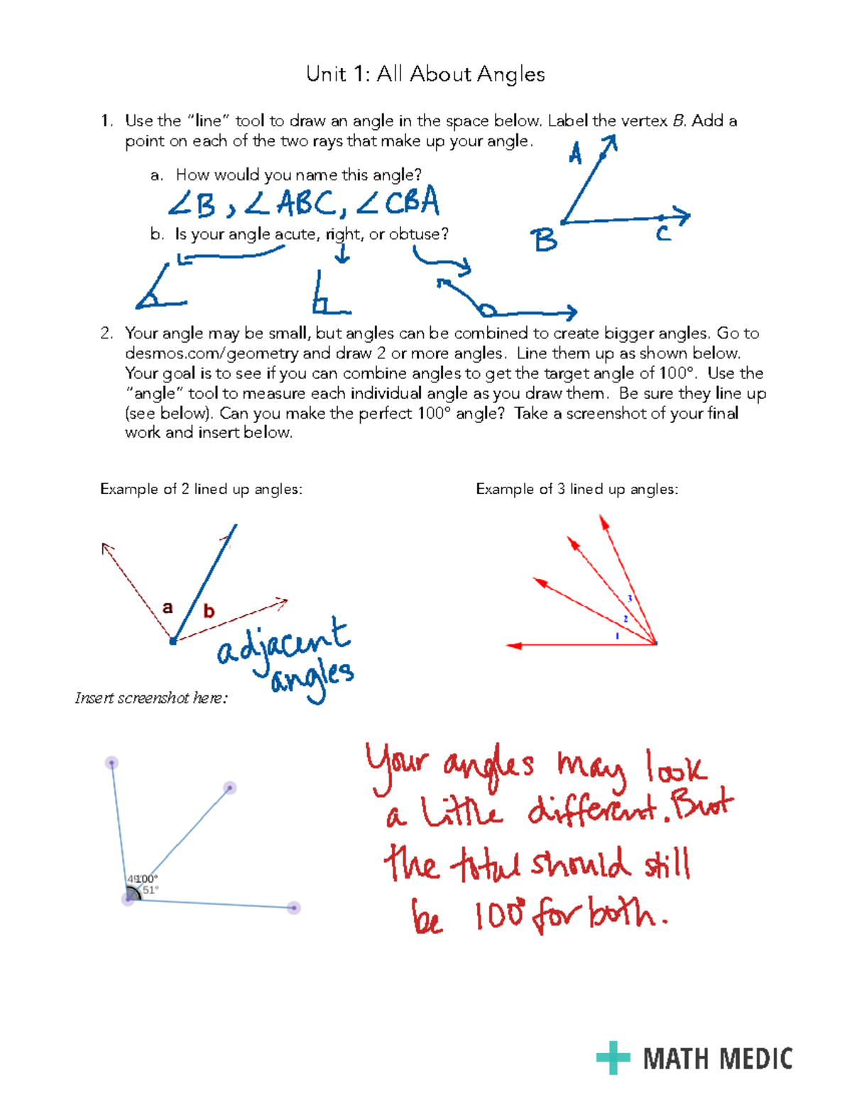 Geom Unit 1 Lesson 6: Understanding and Measuring Angles - ANS KEY ...