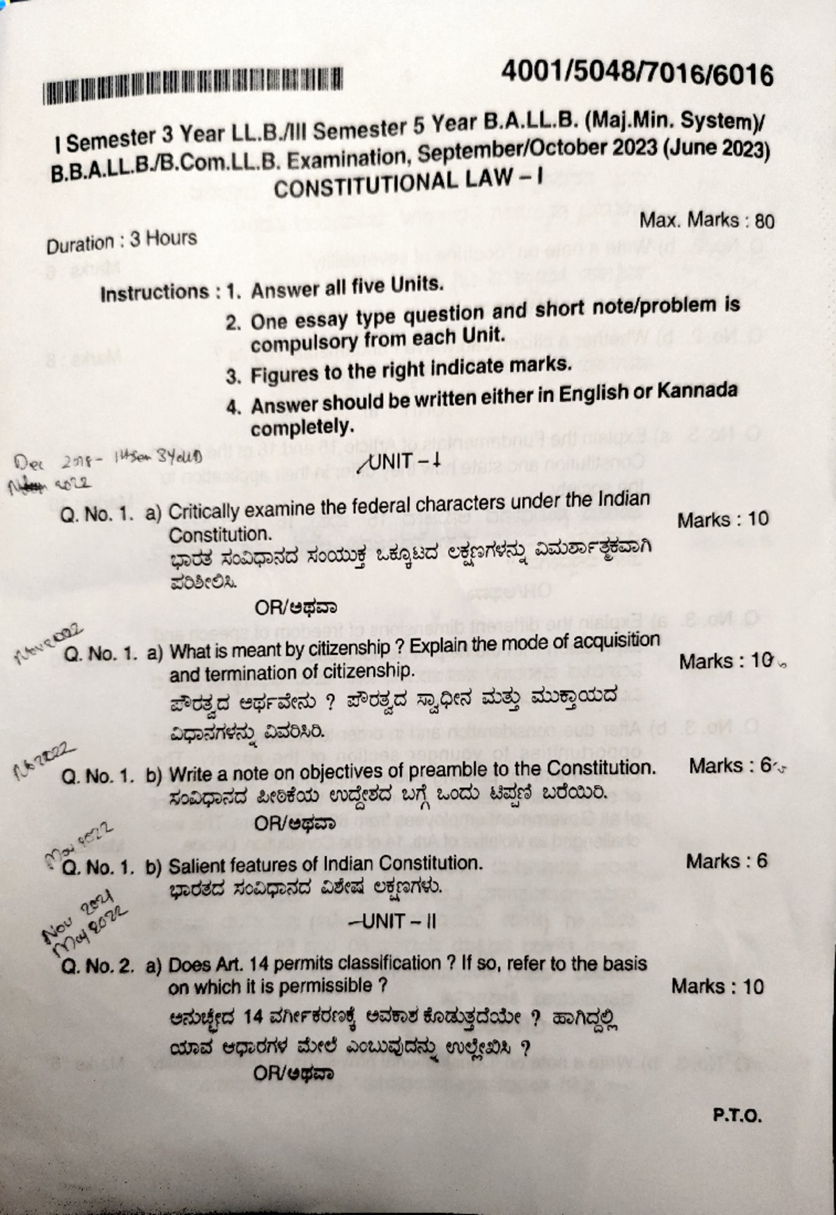 Constitutional Law-I BBA LLB 2023 Final Exam Question Paper - Studocu