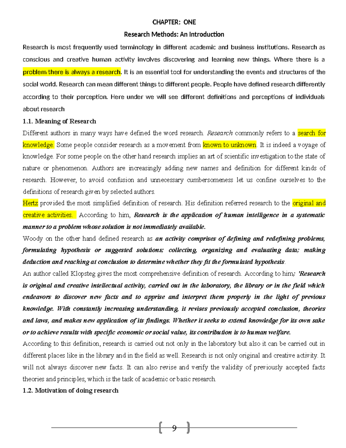 Research CH 1 Introducition - CHAPTER: ONE Research Methods: An ...