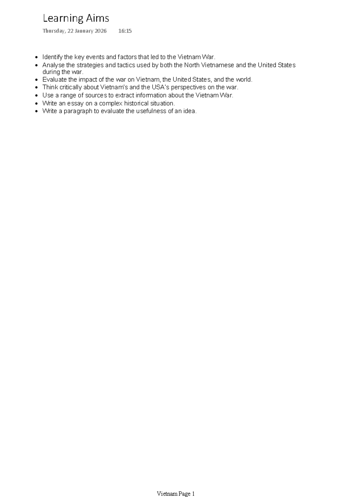 Vietnam War Analysis and Key Events Summary (Gr12) - Studocu