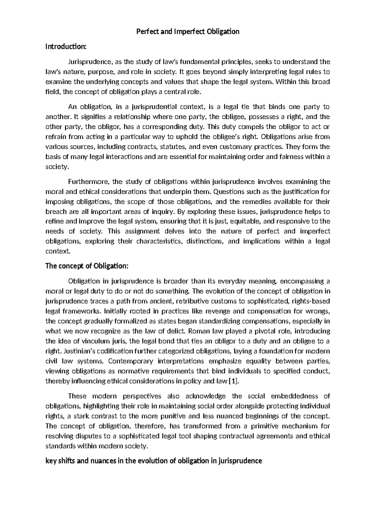 Perfect and Imperfect Obligations: A Jurisprudential Analysis - Studocu