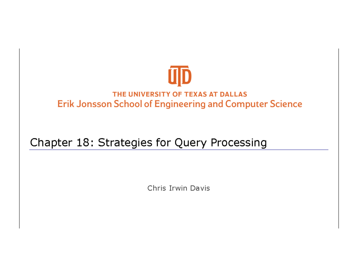 Chapter 18: Strategies for Query Processing - Studocu