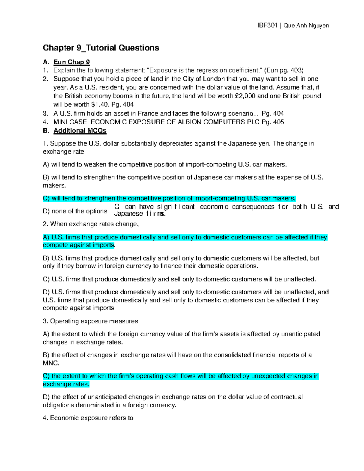 Chap09 Tutorial Questions - Chapter 9_Tutorial Questions A. Eun Chap 9 ...