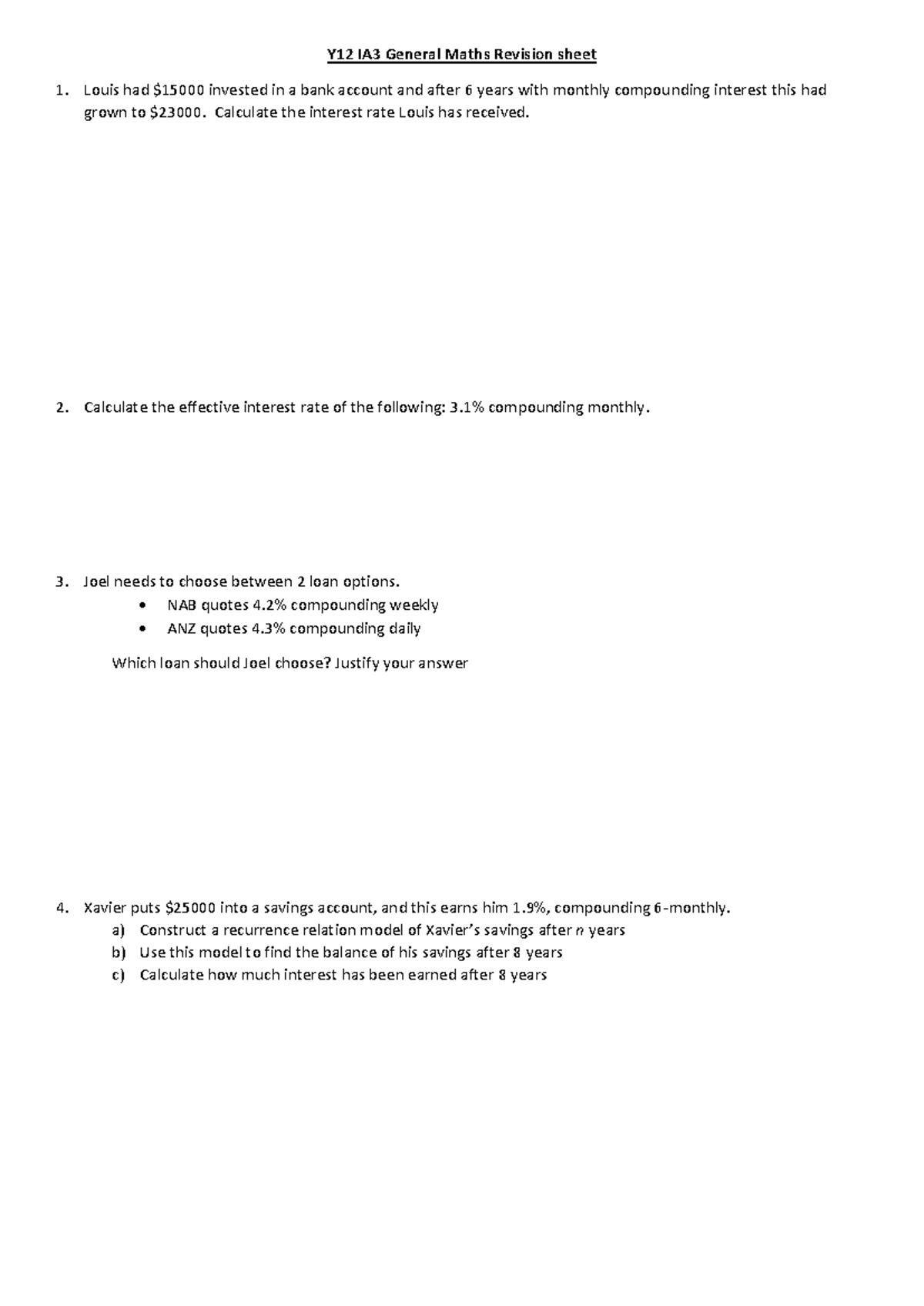 IA3 General Maths Final Exam Practice - Key Revision Questions - Studocu