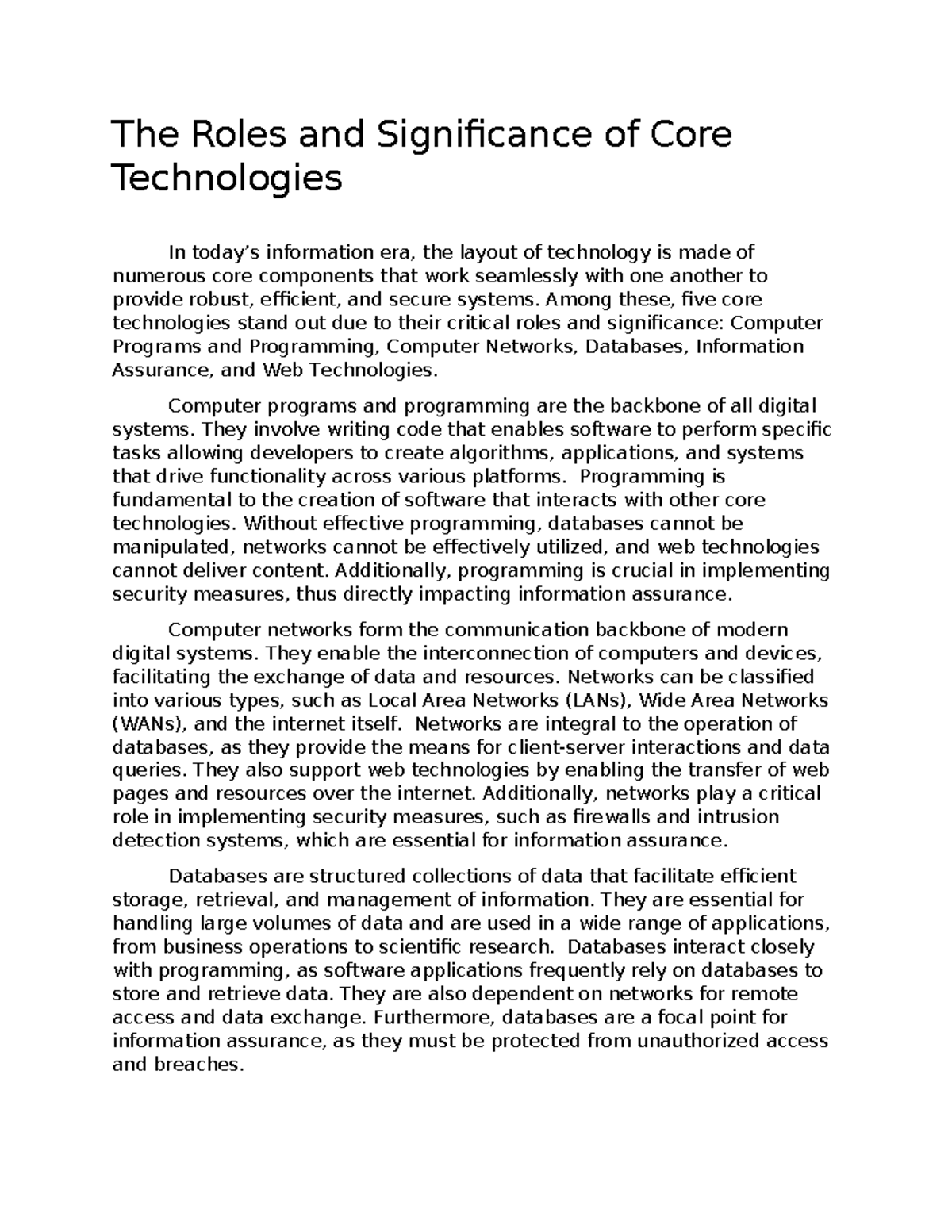 Week1 - short paper - The Roles and Significance of Core Technologies ...