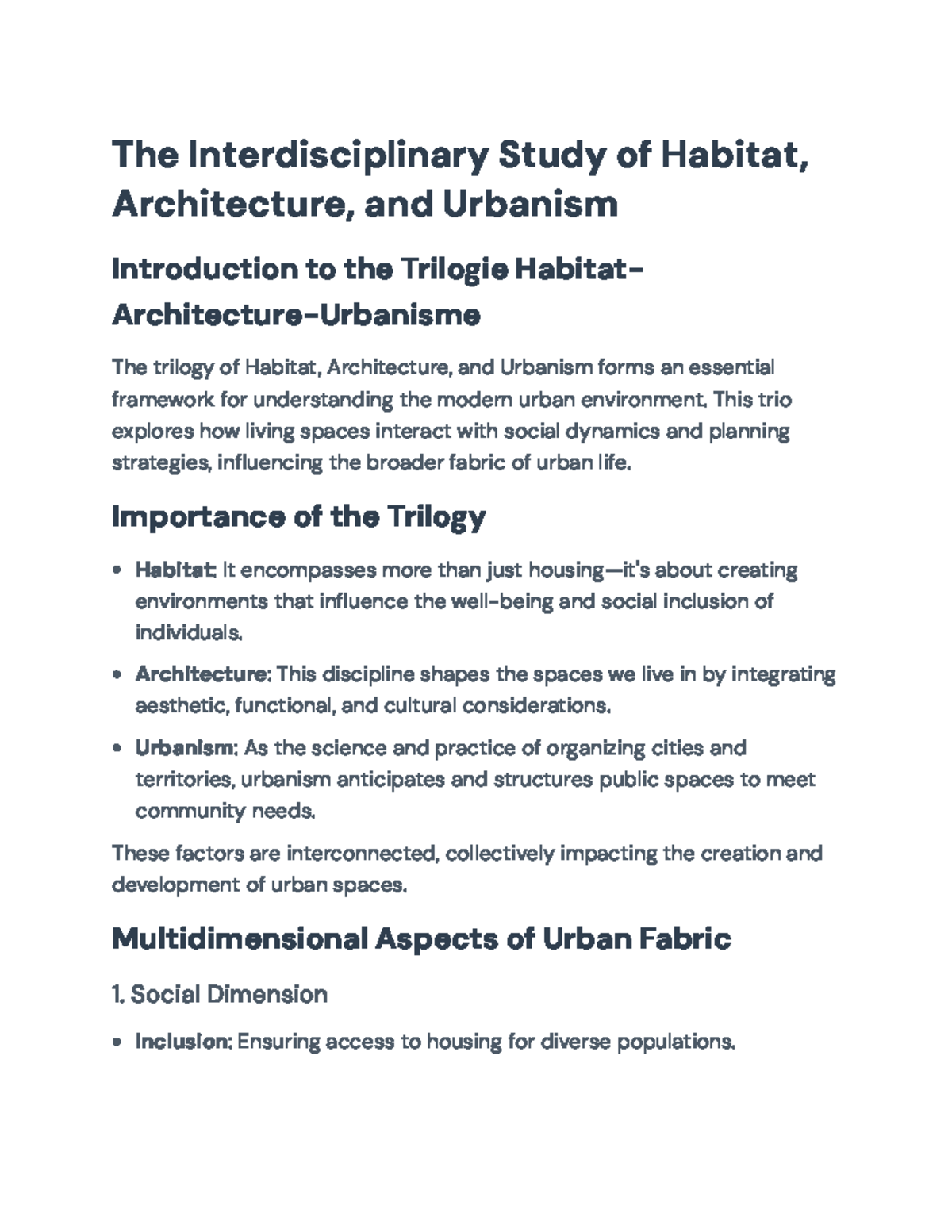 Interdisciplinary Insights on Habitat, Architecture, and Urbanism: A ...
